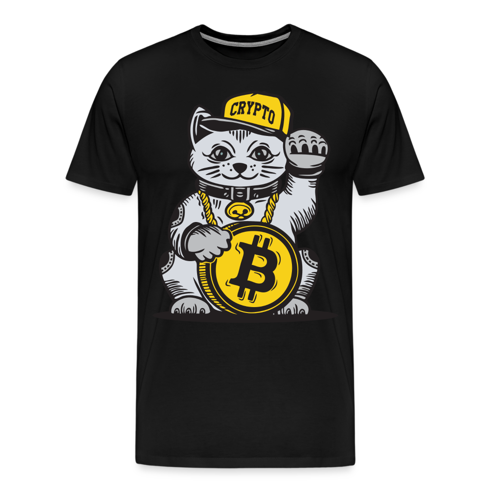 Winke Katze Bitcoin Premium T-Shirt - Schwarz