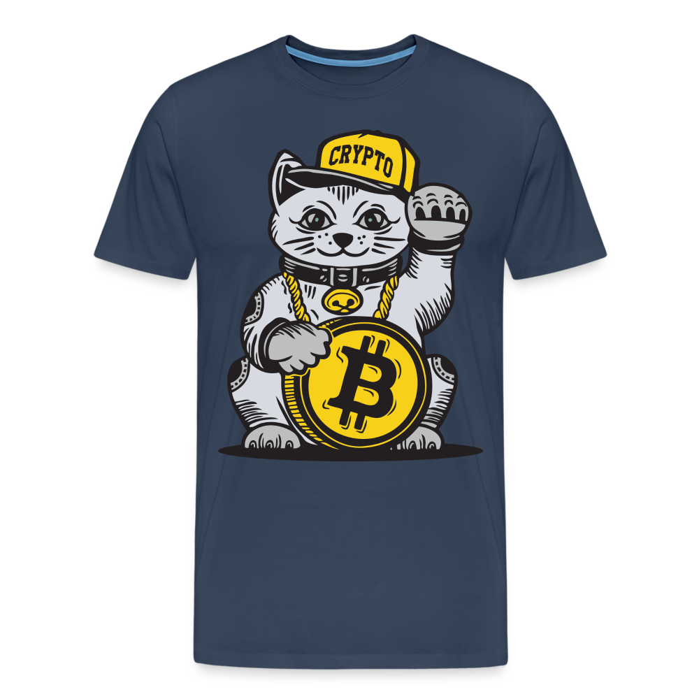 Winke Katze Bitcoin Premium T-Shirt - Navy